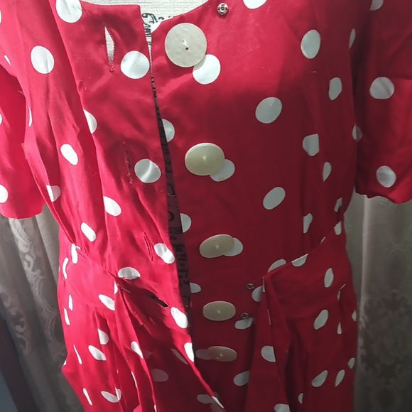 Karin Stevens Red Dress with White Polka Dot Accents - Picture 3 of 5